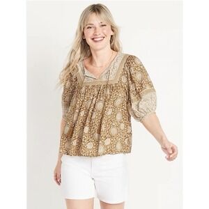 Old Navy Elbow-Length Split-Neck Floral Poet Swing Blouse Plus 4X Boho Peasant